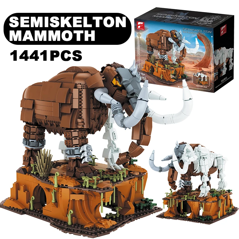 

Креативные 1310 шт. Semiskelton Mammoth, строительные блоки, модель животного Юрского периода, украшение для домашнего стола, сборные кирпичи, игрушка в подарок для ребенка