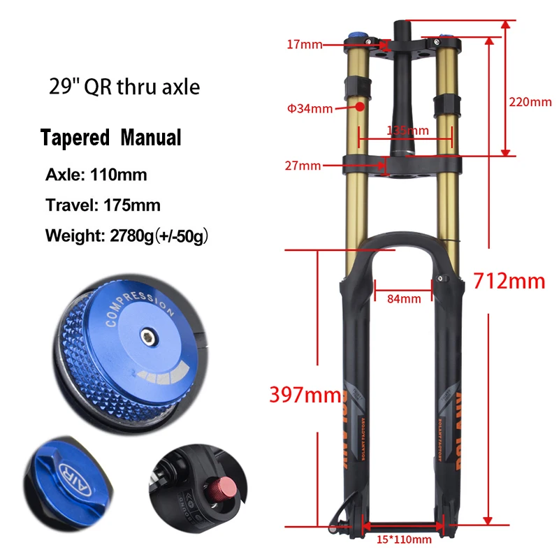 BOLANY MTB Steekas Boost Verende Vork Mountainbike Luchtveerkracht Rebound Aanpassing 110*15MM Reizen 175MM Voor XC DH