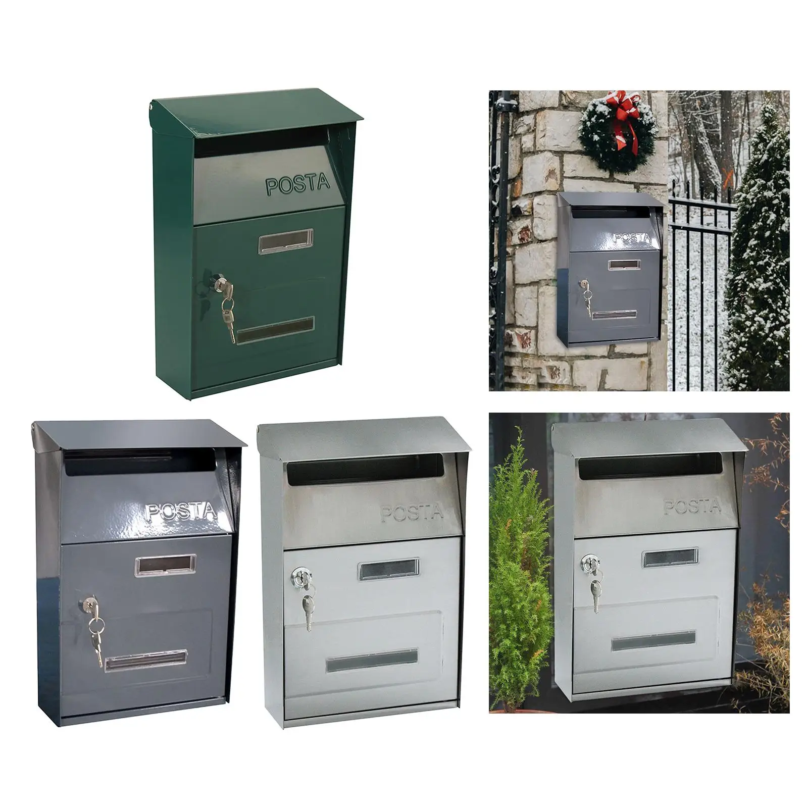 Wall Mounted Post Box Postbox Galvanised Zinc Alloy Outdoor Mailbox Lockable