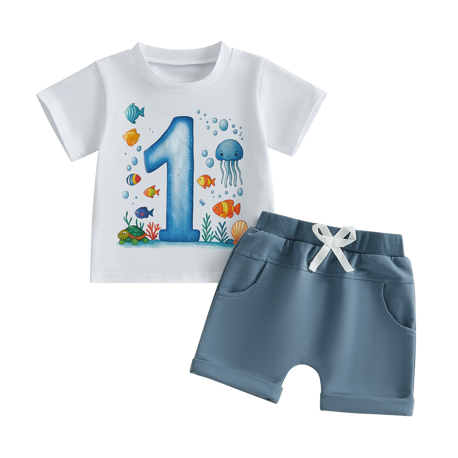 

Летняя одежда для маленьких мальчиков, комплект из 2 предметов, футболка с короткими рукавами и принтом, шорты, комплект одежды для малышей