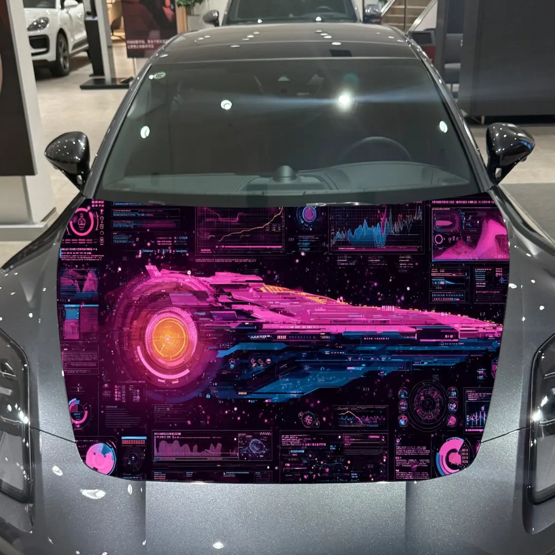 غلاف فينيل للسيارة على شكل سفينة نجوم باللون الوردي والأرجواني، ملصق غطاء محرك السيارة المقاوم للماء من مادة PVC، عصا ذاتية اللصق مقاومة للخدش #4