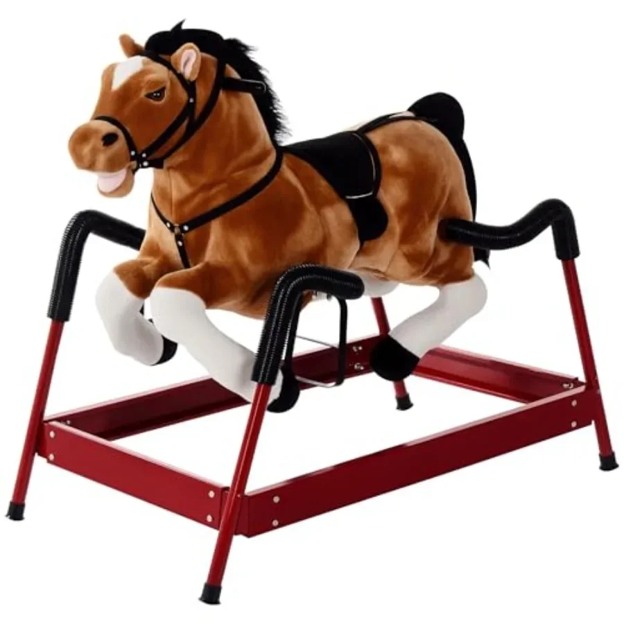Durable Plush Toddlers Spring Rocking Horse, Bouncing Rocker Toy with Realistic Sounds