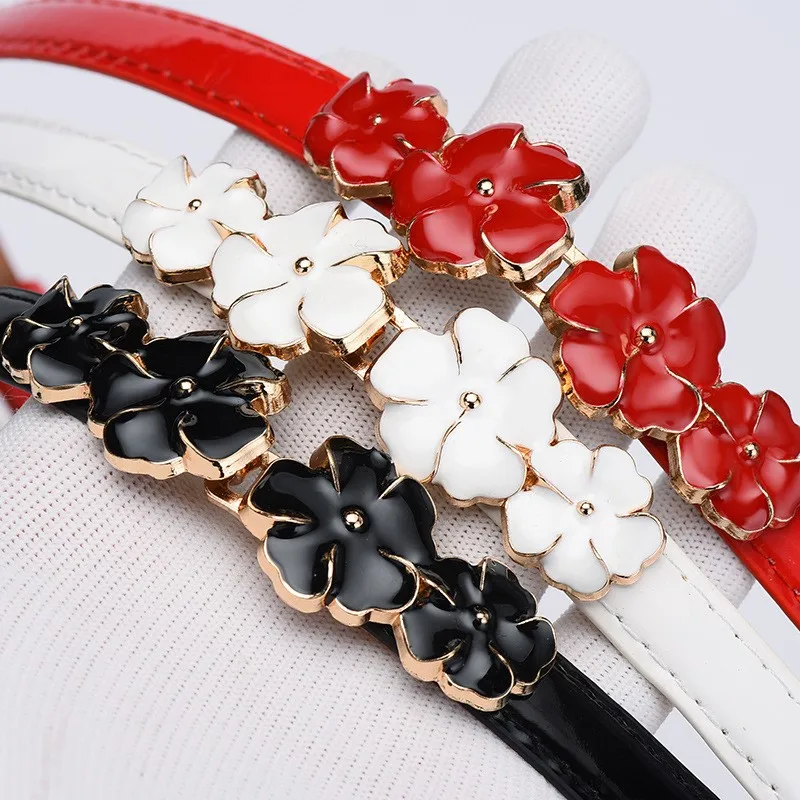 New Drip Oil Plum Blossom Lacquer Leather Women's Versatile Decorative Small Belt Korean Edition Decorative Dress Accessory Belt