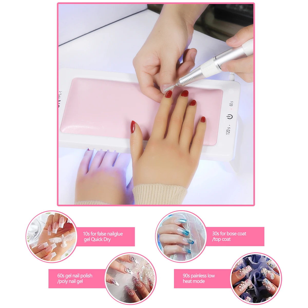 โคมไฟเล็บยูวี LED แบบพับได้ พกพาสะดวก ใช้พอร์ต USB สำหรับทำเล็บ แห้งเร็ว พร้อมแผ่นรองมือหนัง เหมาะสำหรับร้านทำเล็บ