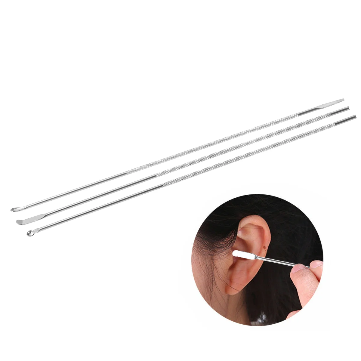 3pcs Portable Stainless Steel Ear Wax Screw Type Earwax Remover Ear Cleaner Set earwax removal