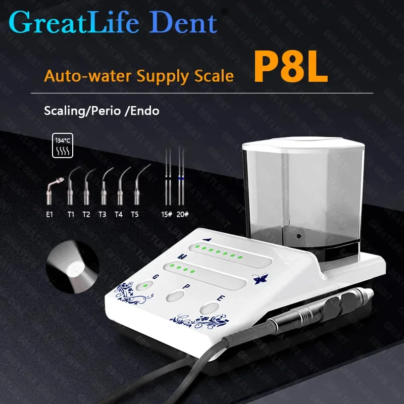 GreatLife Dent Auto-water Supply Scaler P8L Dental Ultrasonic Scaler Detachable aluminum alloy LED handpiece With Touch screen