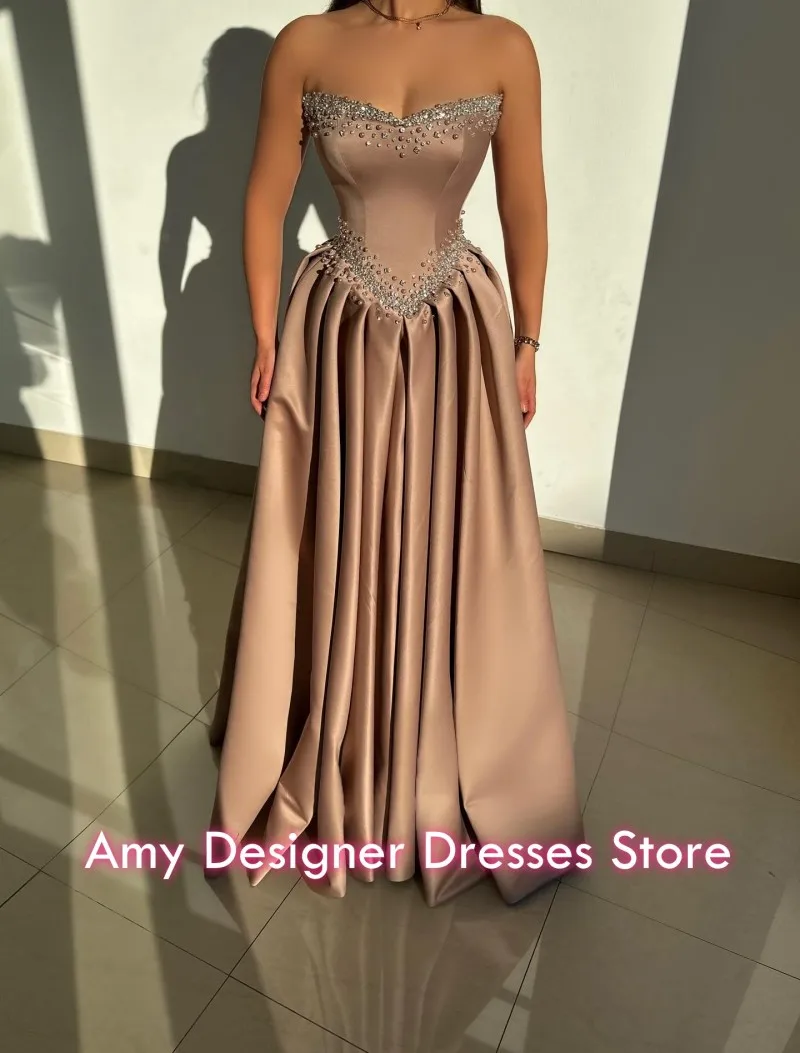 Modest Evening Dresses 2026 Beading Crystal Satin A Line Party Dress Sweetheart Arabic Dubai Prom Gowns Customized