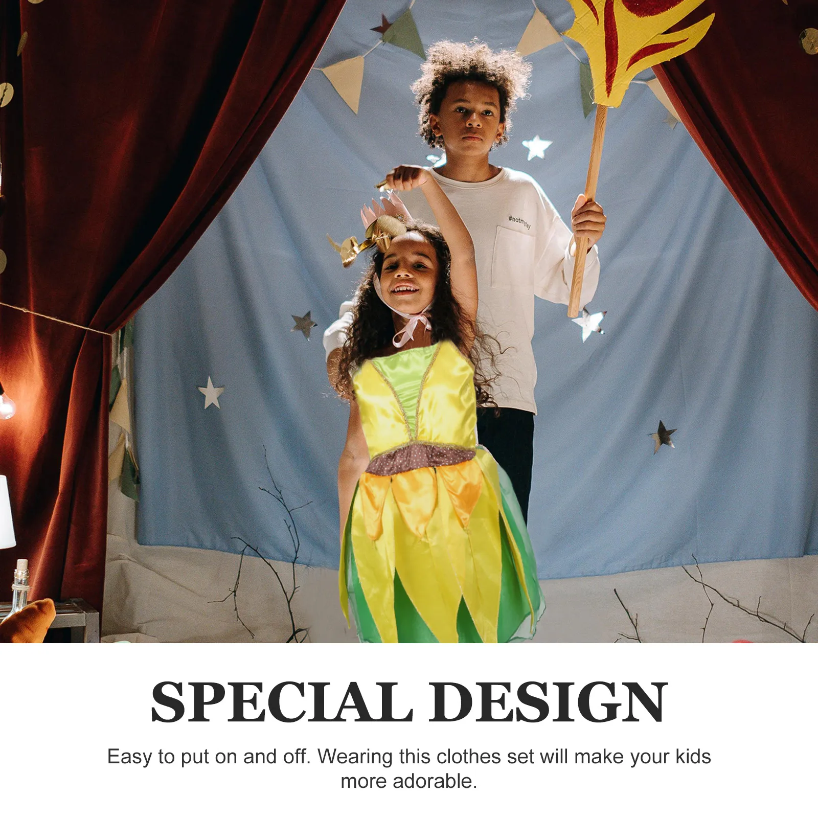 해바라기 테마 드레스 세트 내구성 파티 스커트 무대 공연 키즈 드레스 세트 의상 노란색 의상 생일