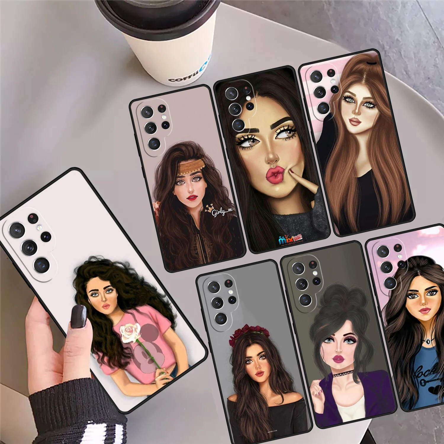 Brunette Blonde Girl Cute Phone Case Cover For Samsung Galaxy S24 Ultra 23 S22 Plus S21 FE S20 S8 S9 S10 Note 10 Pro Note 20