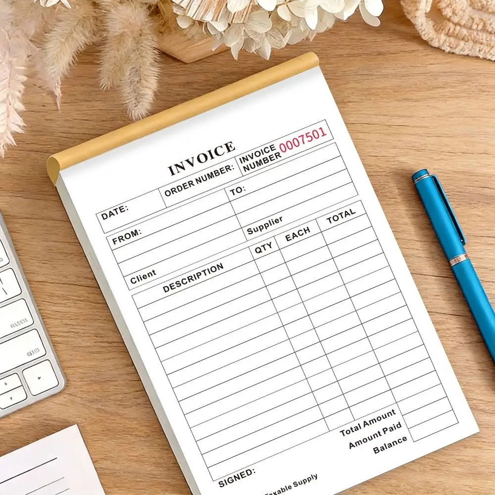 Tear-Off Invoice Receipt Book Signature Line 2-Part Forms Commercial Invoice Pad Top-Bound Compact Duplicate Invoice Book