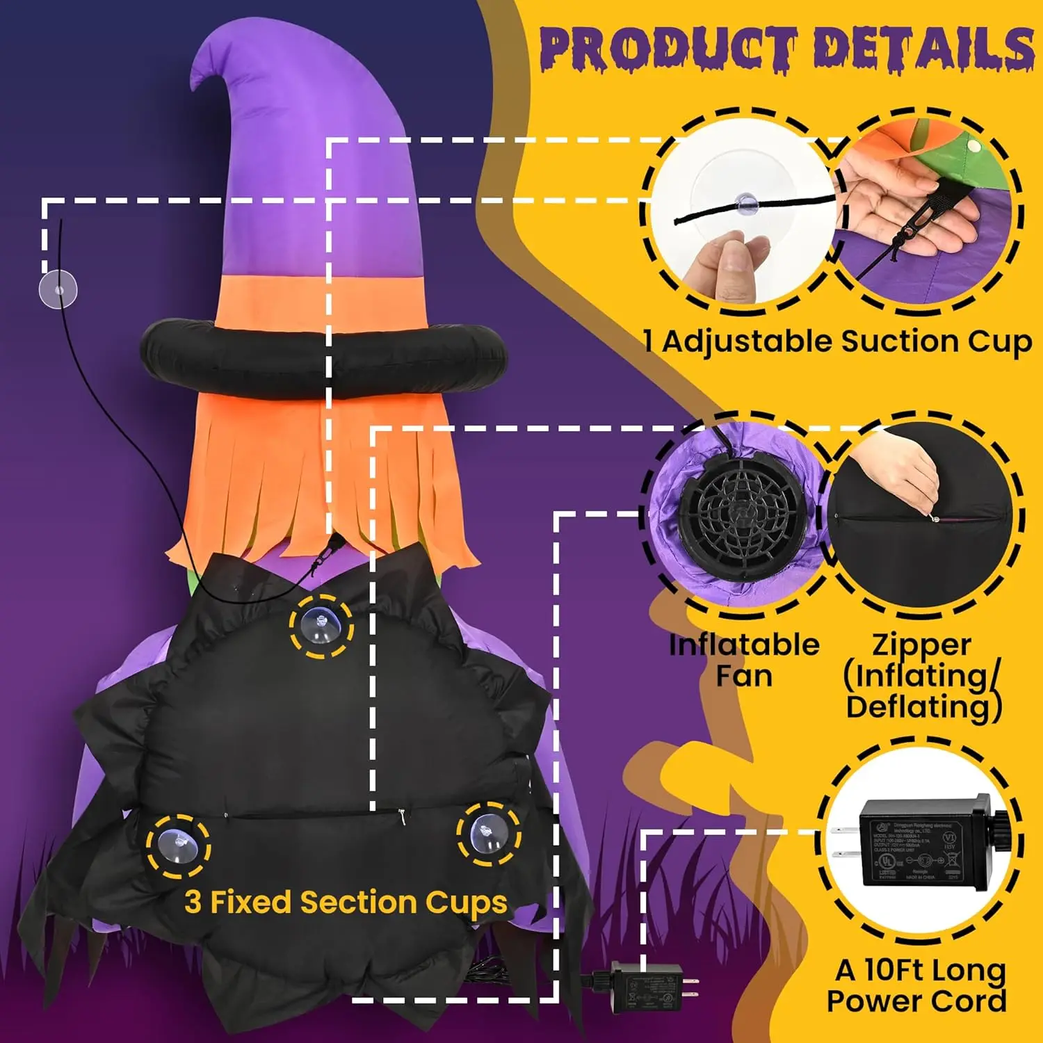 4.4 Ft Halloween Inflatable Witch Holding Pumpkin Hanging Window Decorations Outdoor Blow Up Decoration Toys for Yard Garden