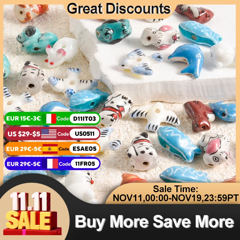 3 uds Kawaii pintado a mano dibujos animados coloridos perro Paloma cuentas de cerámica Bisutería fantasía esmaltada Animal marino peces delfines dijes joyería