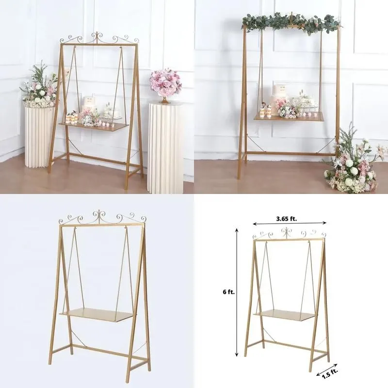 Golden Metal Elegant Hanging Cake Stand Floor Display Rack for Dessert Service Station Party Wedding Decoration
