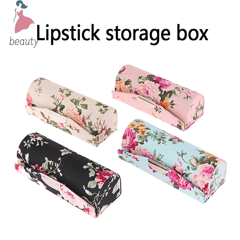 Lipstick Case Mini Mirror Lip Gloss Box Flower Designs Retro Embroidered Jewelry Holder Women Beauty Makeup Storage Fashion Gift