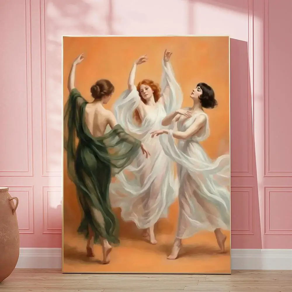 Dance of Three Muses Canvas Poster Warren B Davis Art Nouveau Vintage Classical Home Decor Gift Painting Calligraphy