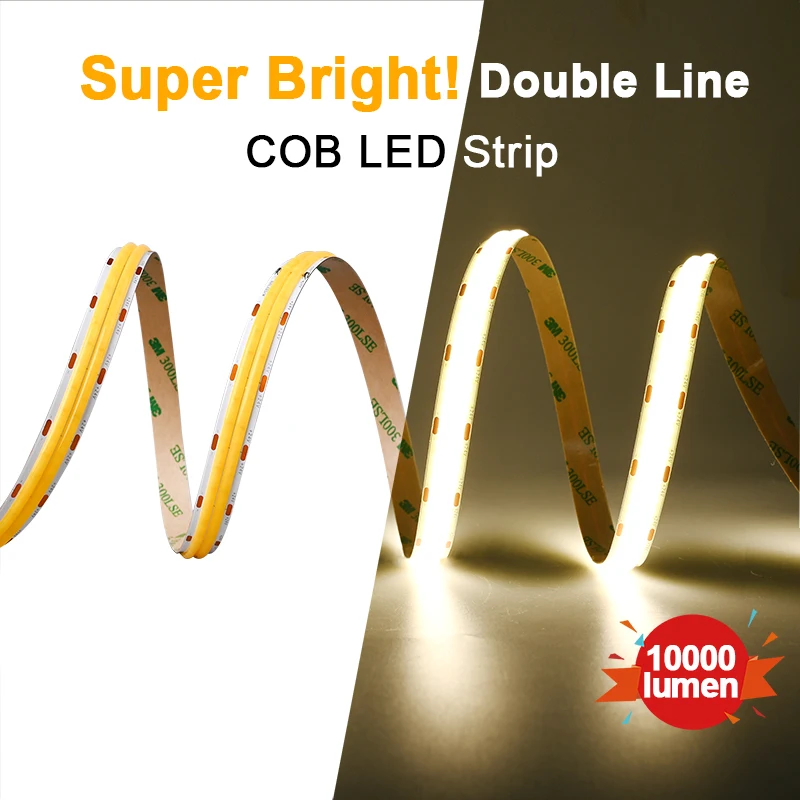 Double Row COB LED Strip 10000lm Super Bright 600 LEDs/m Flexible Dimmable Led Tape RA90 Led Lighting 3000K 4000K 6500K DC24V