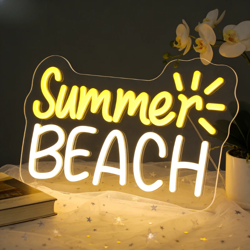 

Неоновая вывеска «Летний пляж» для спальни, гостиной, бара, кафе, декор в пляжной тематике, романтическая летняя атмосфера, светодиодное настенное искусство, подарок