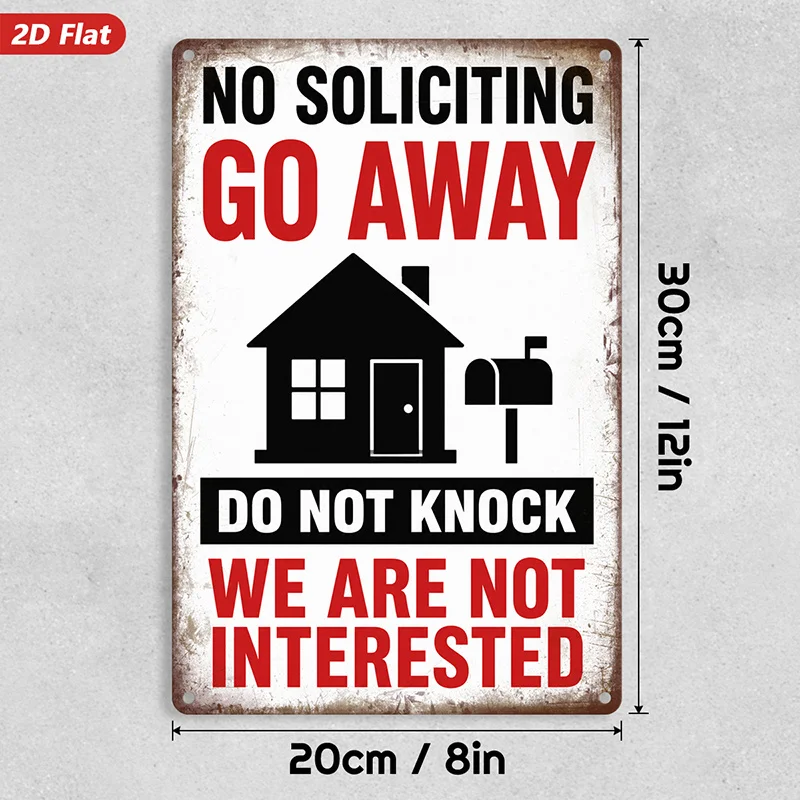 2D Flat, 1pc No Soliciting Home Sign Metal Sign Wall Art, Perfect for Dining Room Study Living Room, Bold No Soliciting Text, Ho