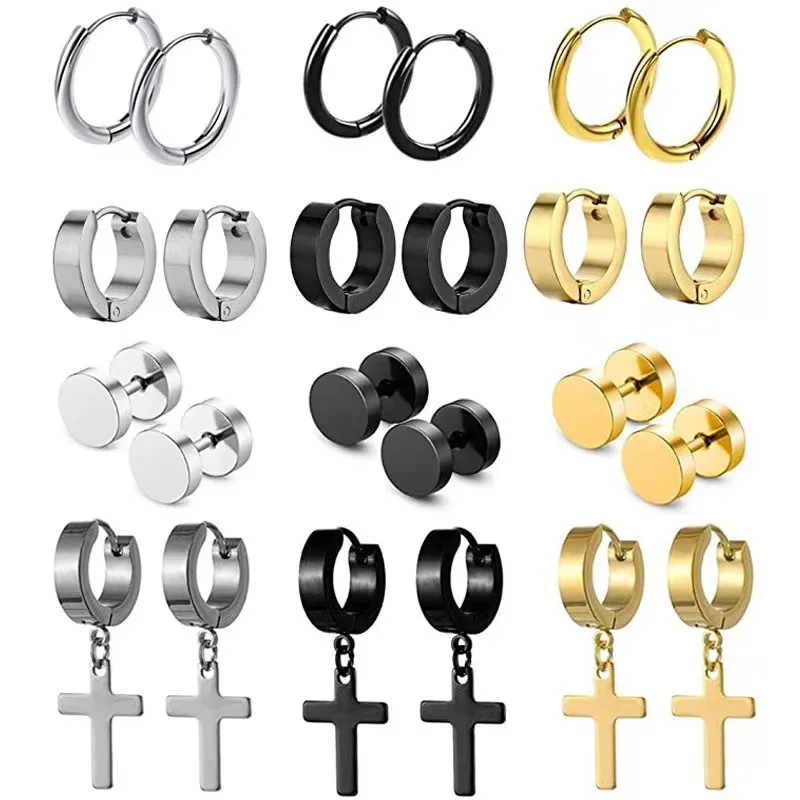 2Pcs Of Stainless Steel Cross Earrings Set, Men’s Women’s stud Earrings Small Huggie Hoop Cross Earrings Piercing Jewelry