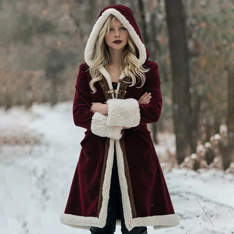 

New Warm Outwear Women Autumn Winter Velvet Trench Coat Long Sleeve Pocket Overcoat Ladies Hooded Long Outerwear 2025 Clothing