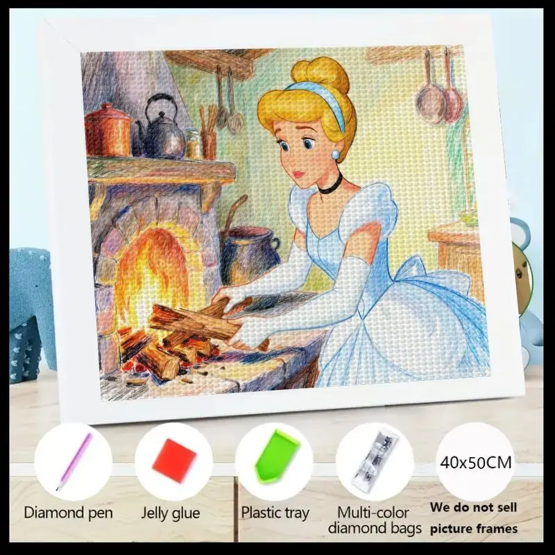 

1PC Disney Cinderella Princess 5D DIY Diamond Painting Kit, Full Drill Crystal Art Rhinestone Embroidery Set, Classic Fairy Tale