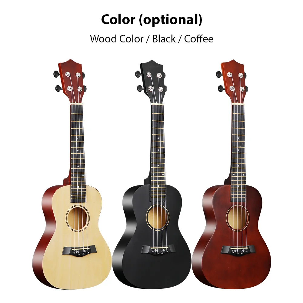 23-inch Ukulele Acoustic Ukulele Kit with Storage Bag Strap Bridge Pin Pitch Shifter Pickup Tuner Cleaning Cloth Basswood