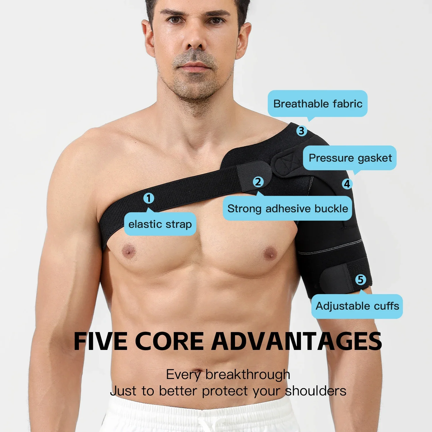 حماية كتف قابلة للتعديل في الهواء الطلق، كرة سلة اللياقة البدنية، كرة الريشة، حماية ضد خلع، وسادة خلفية ثابتة، حماية للرجال