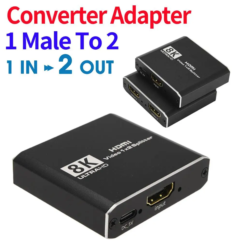 8K HDMI-Compatible Port Male To 2 Female 1080P 1 In 2 Out Splitter Adapter Converter 4K 120Hz HDMI-Compatible 2.1 for PC TV Xbox