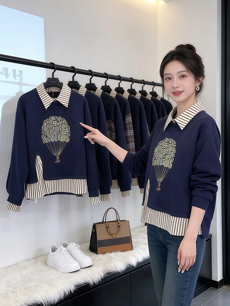 

Loose Long Sleeve Neck Sweatshirt Women's Spring New Style plus Size Comfortable Breathable Casual Fashion Top