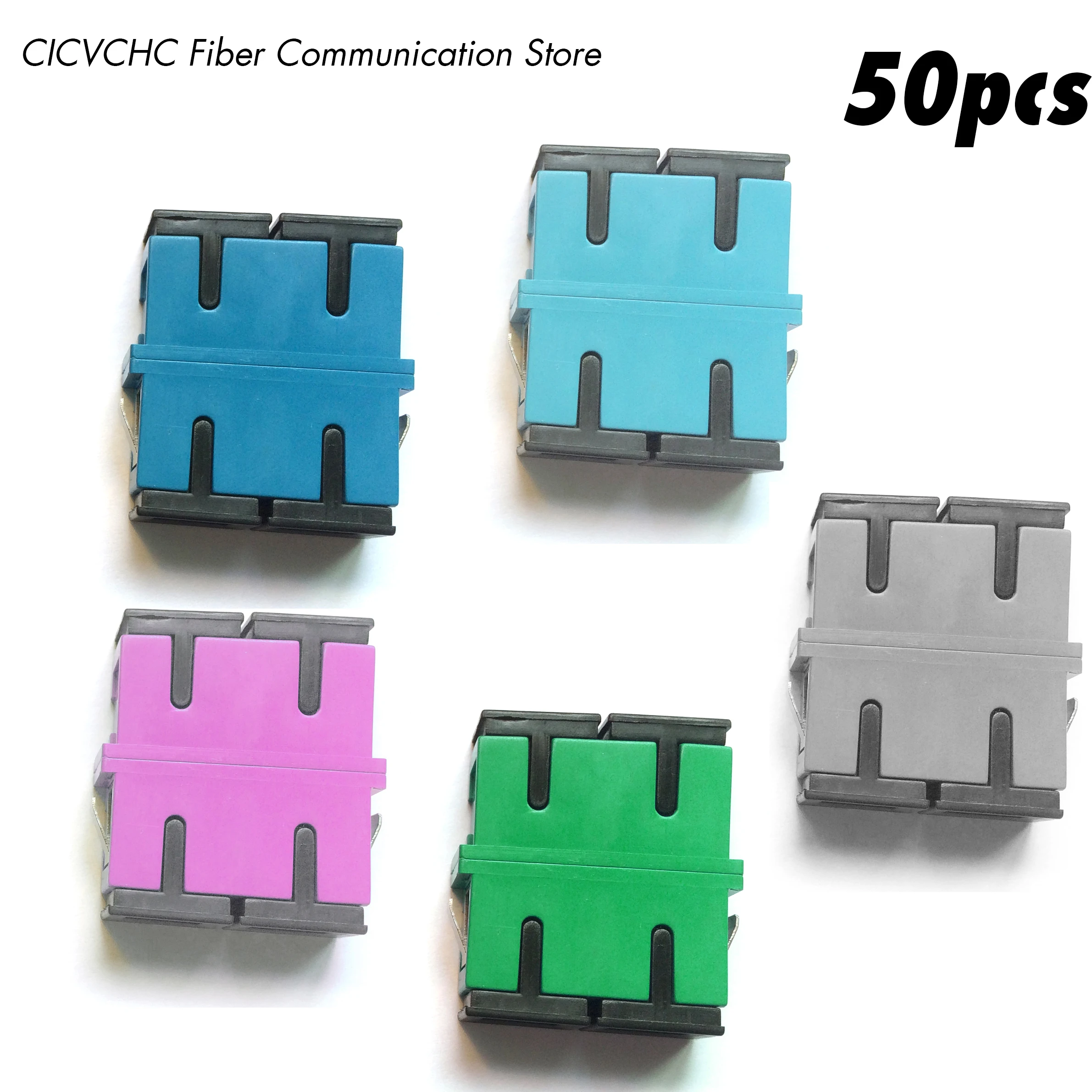 

50pcs SC Duplex Adapter-with Short Flange-SM or MM-Green, Blue, Grey, Aqua or Pink/ Optical Fiber