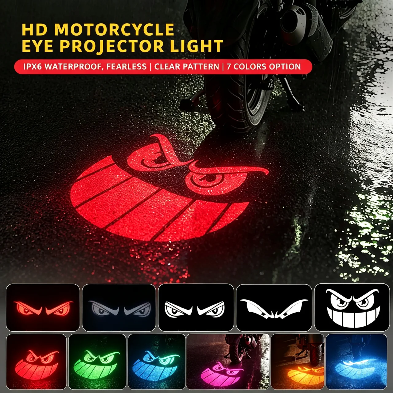 7 Color Switchable Anti-Collision Laser Lamp Motorcycle Devil Eyes LED Projection Welcome Light Modified License Plate Decor