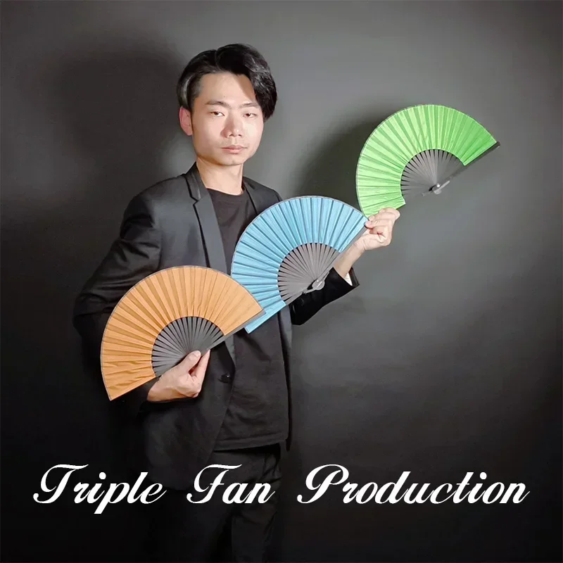 Triple Fan Production Magic Tricks Threes Fans Appearing Auto Unfolded Magia Stage Street Illusions Gimmicks Mentalism Props