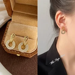 925 Sterling Silver Female Luxury Crystal Round Stud Earrings Vintage Wedding Jewelry White Zircon Stone Earrings Wholesale