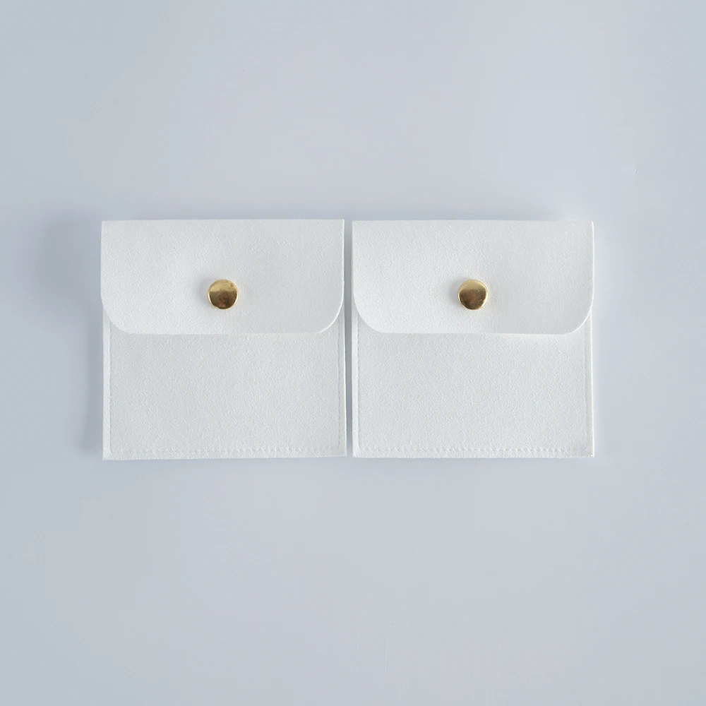 5pcs White Jewelry Gold Snap Button Bags Chic Small Wedding Favor Bag Microfiber Pouch for Jewelry Ring Necklace Earring