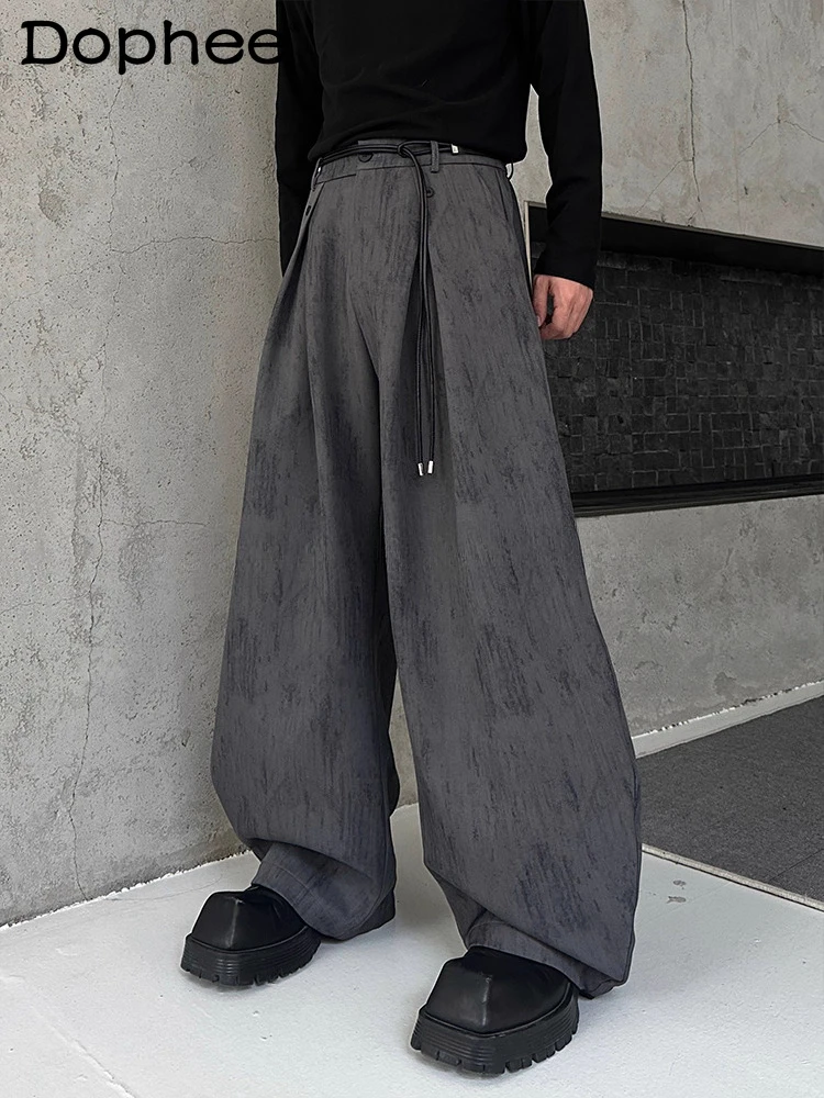 

Men's 2025 Winter New Solid Color Long Pants Fashion Loose High-End Wide-Leg Comfort Suit Pants Male Handsome Simple Trousers
