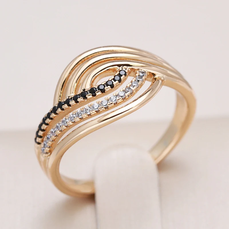 Kinel Hot Black Natural Zircon Ring for Women Fashion Geometry 585 Rose Gold Color Vintage Crystal Ring Gift Daily Fine Jewelry