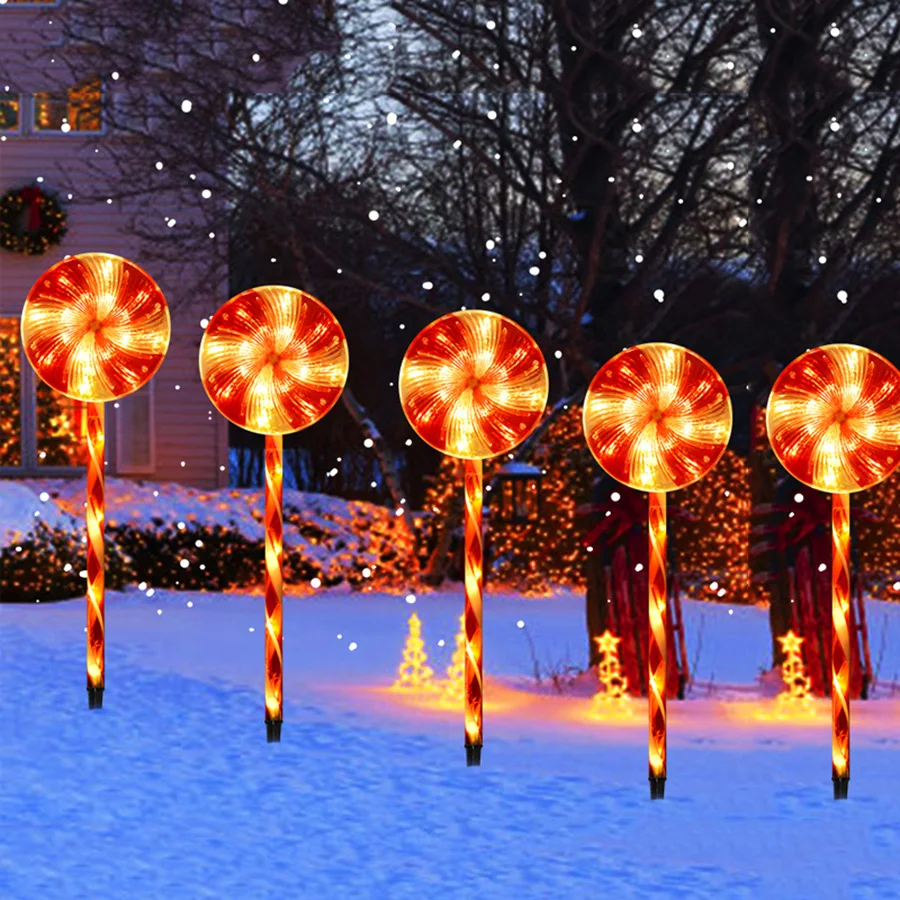 

5 Pack Christmas Solar Lollipop Pathway Marker Light Outdoor Solar Candy Cane Path Light Waterproof Solar String Light Garland