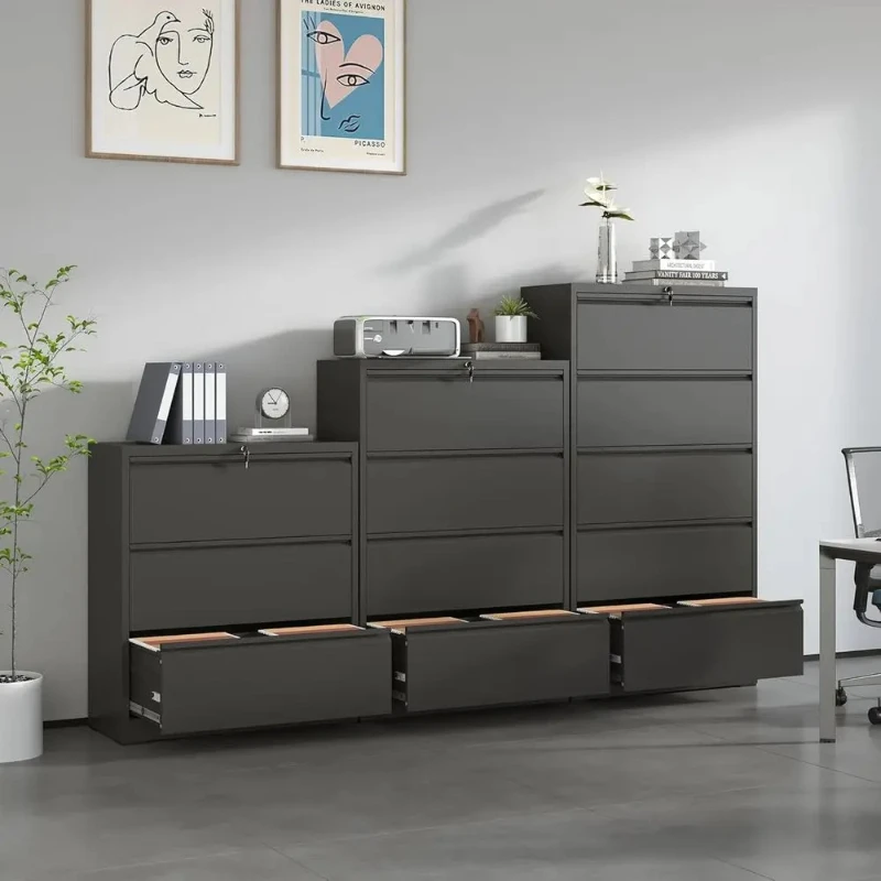 Large Heavy-Duty Metal Lateral File Cabinet for Home or Office, Black, Holds Legal/Letter Size Files, Assembly Required