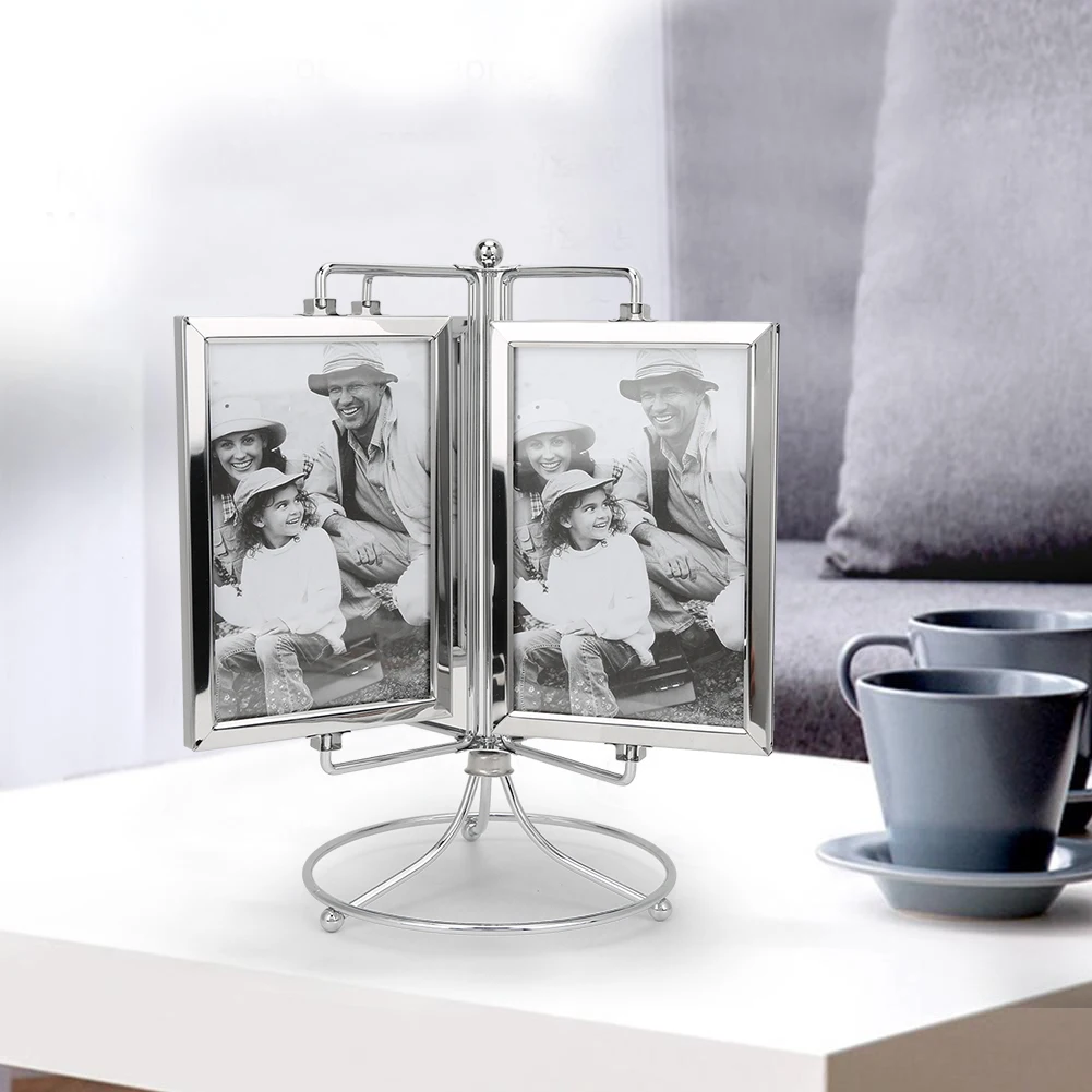 Metal Home Rotating Photo Picture Frame Restaurant Rotating Menu Frame For 4x6in Photo