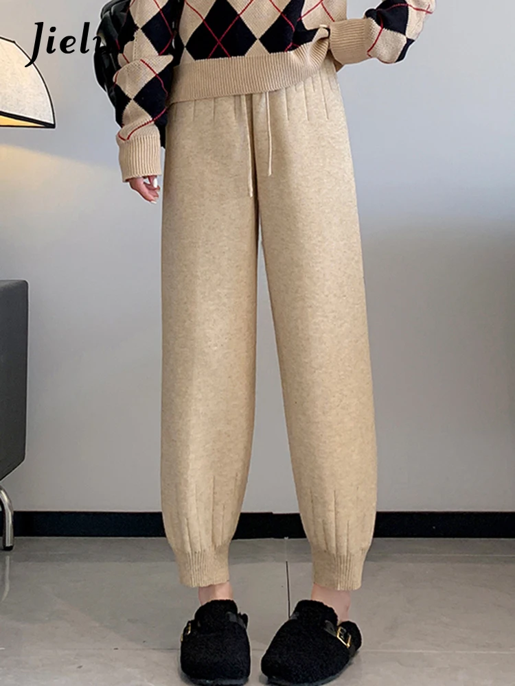 Jielur Pink Sweater Sweet Loose Female Harem Pants High Waist Casual Thick Fashion Simple Women's Trousers Winter Office Lady