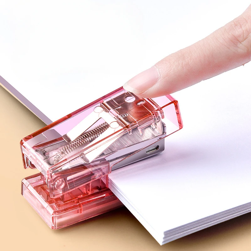 1Pc Color Transparent Jelly Kids Stapler Student Document Exam Paper Organizer Book Binder Portable Mini Office Binding Supplies