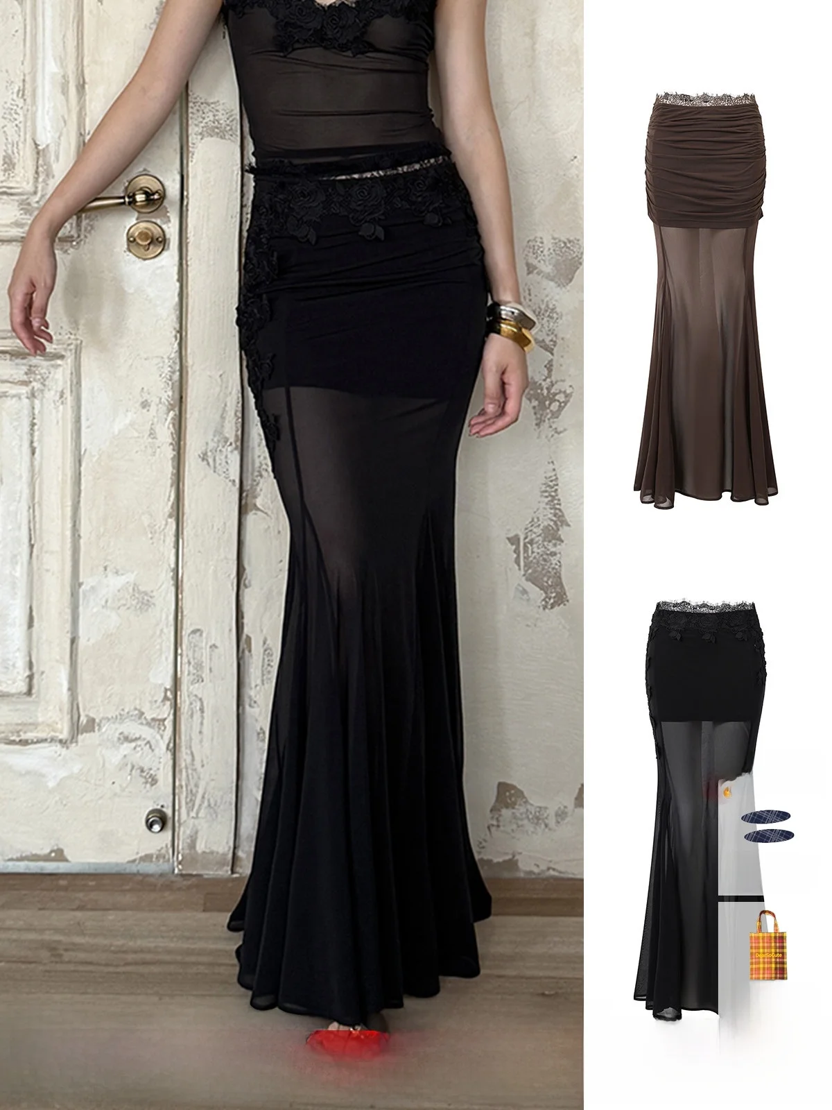 

Длинная юбка-фаллоны из тонкого прозрачного полиэфирного волокна в горошек для женщин, брендовая, ручная работа, купить в магазине