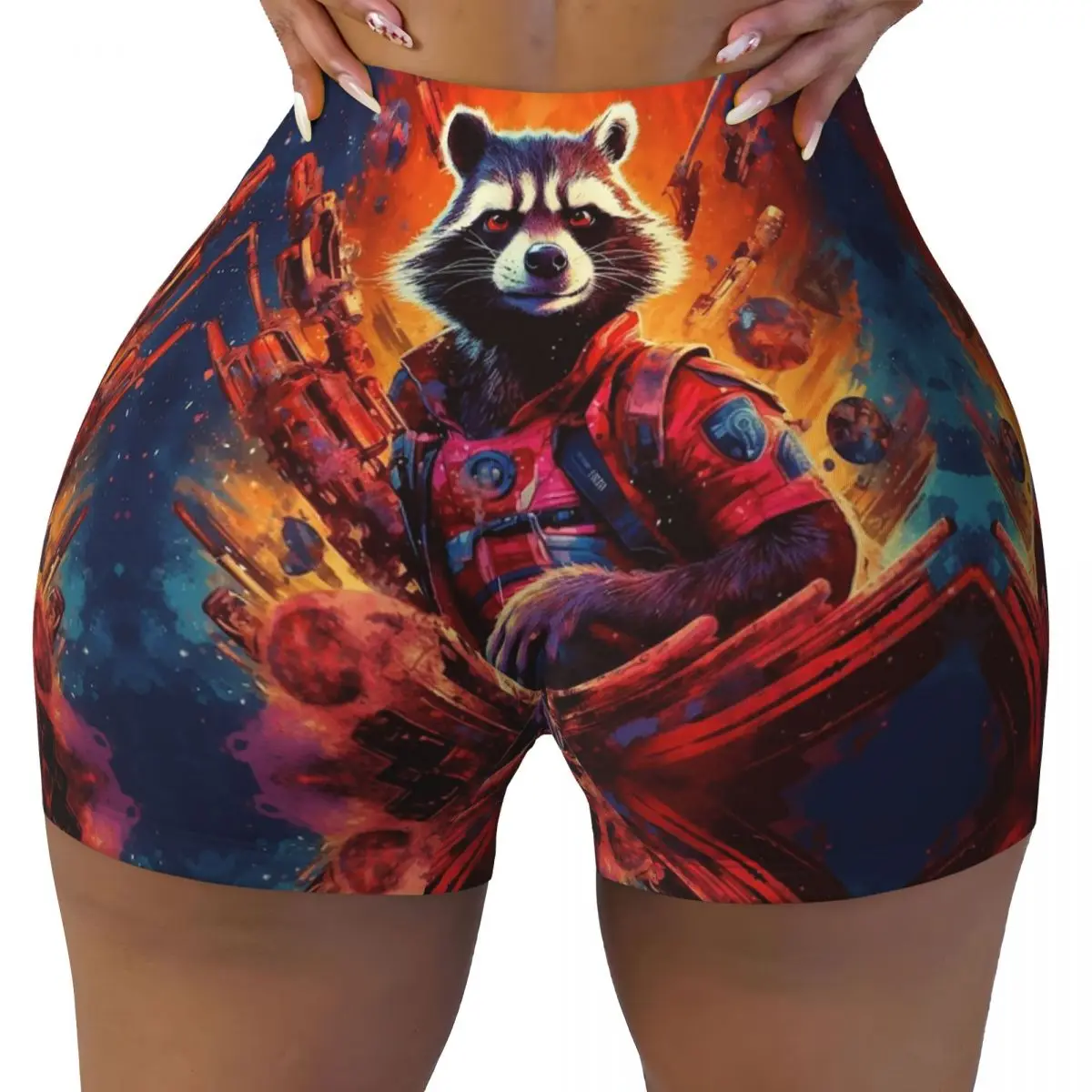 Custom Rocket Raccoon Poster Workout Biker Running Shorts Women's Gym Yoga Shorts