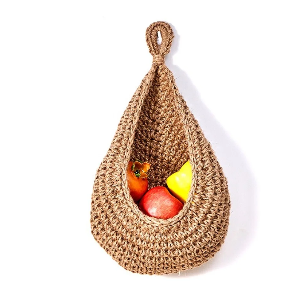 New Wall-mounted Fruit Vegetable Basket Simulated Rattan Woven Storage Basket Water Droplet String Bag Kitchen Storage