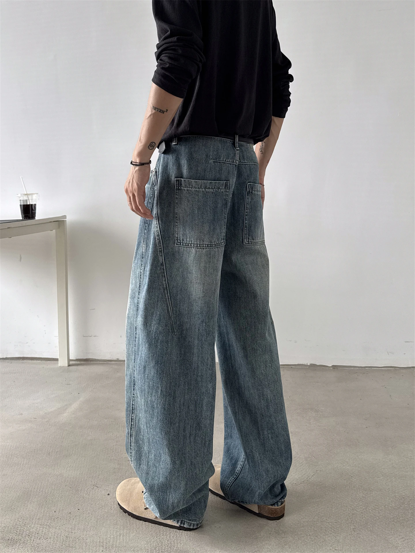 FYRP الأمريكية الرجعية واسعة الساق سكين الجينز الرجال المرأة عادية فضفاض مستقيم القطن الدنيم السراويل ربيع الخريف Faion