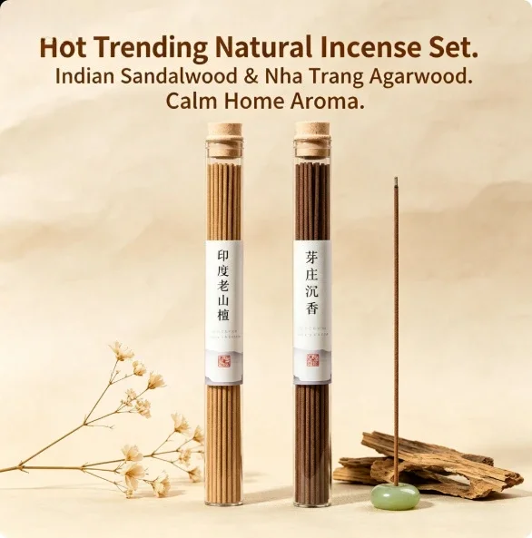 Natural Incense Sticks Set Indian Sandalwood & Nha Trang Agarwood Aroma Home Relaxation Trending Essential for Stress Relief And