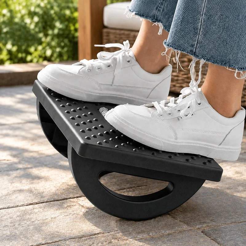 Portable Foot Stool for Home & Office Use with Ergonomic Design and Massage Rollers Under Desk