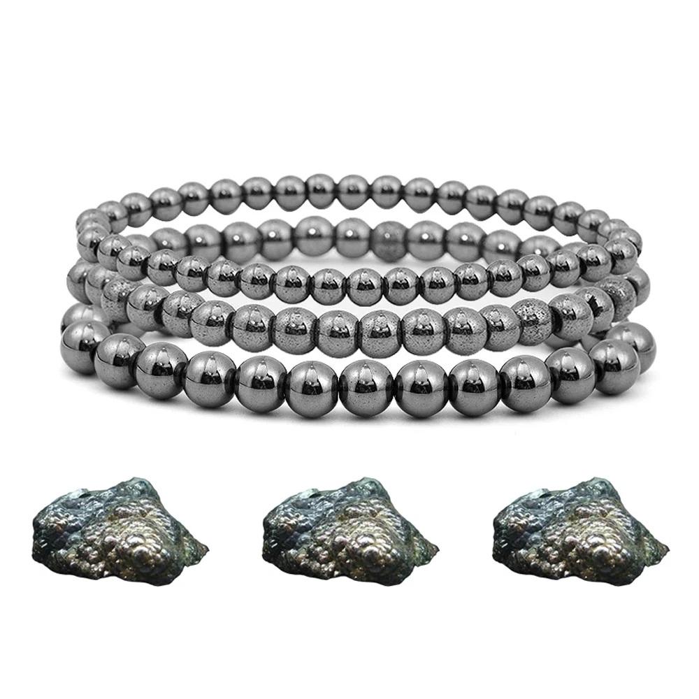 4/6/8mm Men Hematite Bracelet Natural Hematite Stone Bead Stretch Bangle Chakra Yoga Energy Bracelet Handmade Jewelry For Men