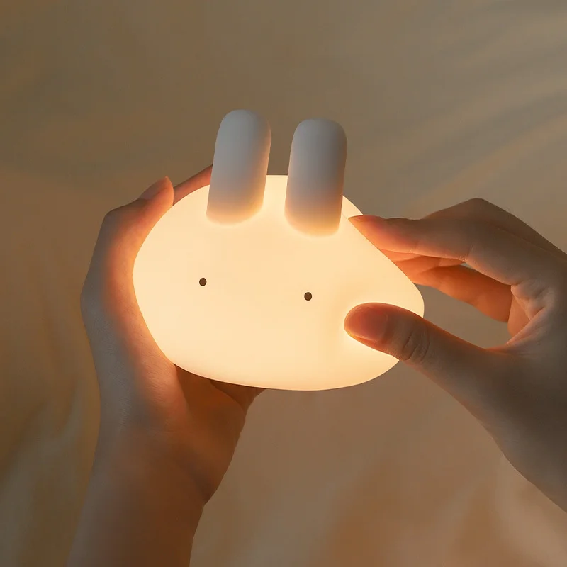 

Cute Rabbit Silicone Night Light Rechargeable LED Bunny Lamp with Tap Control Nursery Nightlight for Kids Baby Bedroom Best Gift