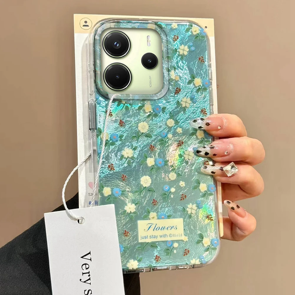 Verde gradiente rosa floral caso de telefone feminino para xiaomi redmi nota 14 13 12 11 10 11s 10s 9 8 pro 14c 13c a1 a3 a4 a3x 9c capa